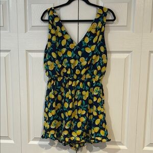 Blue Rain Lemon Print Jumpsuit in Yellow and Blue